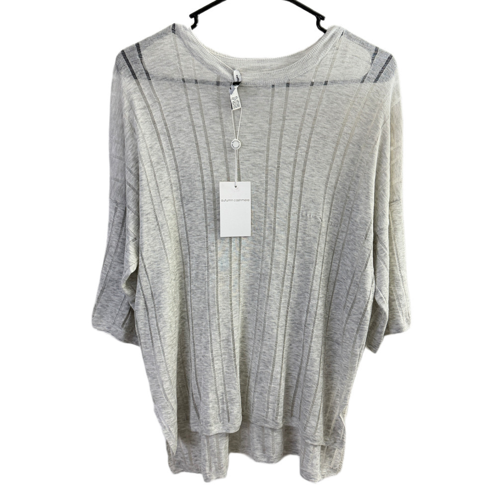 Cotton by Autumn Cashmere Sweater Womens Small Gray Oversized Drop Stitch Crew *